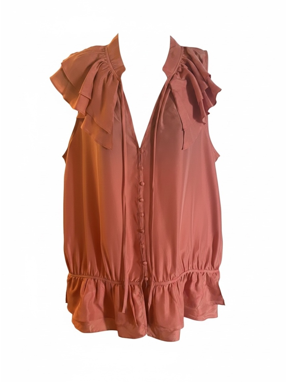 LOFT Rust Ruffle-Trim Sleeveless Button Front Blouse